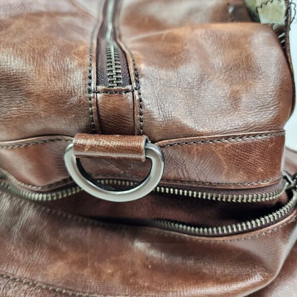 VTG Fossil Brand Brown Genuine leather distressed duffel Transit Carry on Flaw - Picture 8 of 14